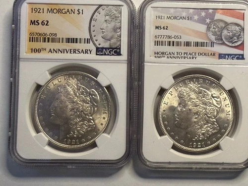 1921 Morgan Dollar NGC MS62 Uncirculated $1 Silver Coin Lot of 2
