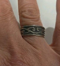Vintage 925 Sterling Silver Wide Scroll Band Ring Size 8 Inv 130a