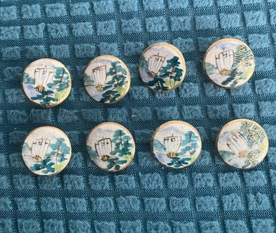 8 Antique Sailboat Satsuma Buttons, about 5/8'' 