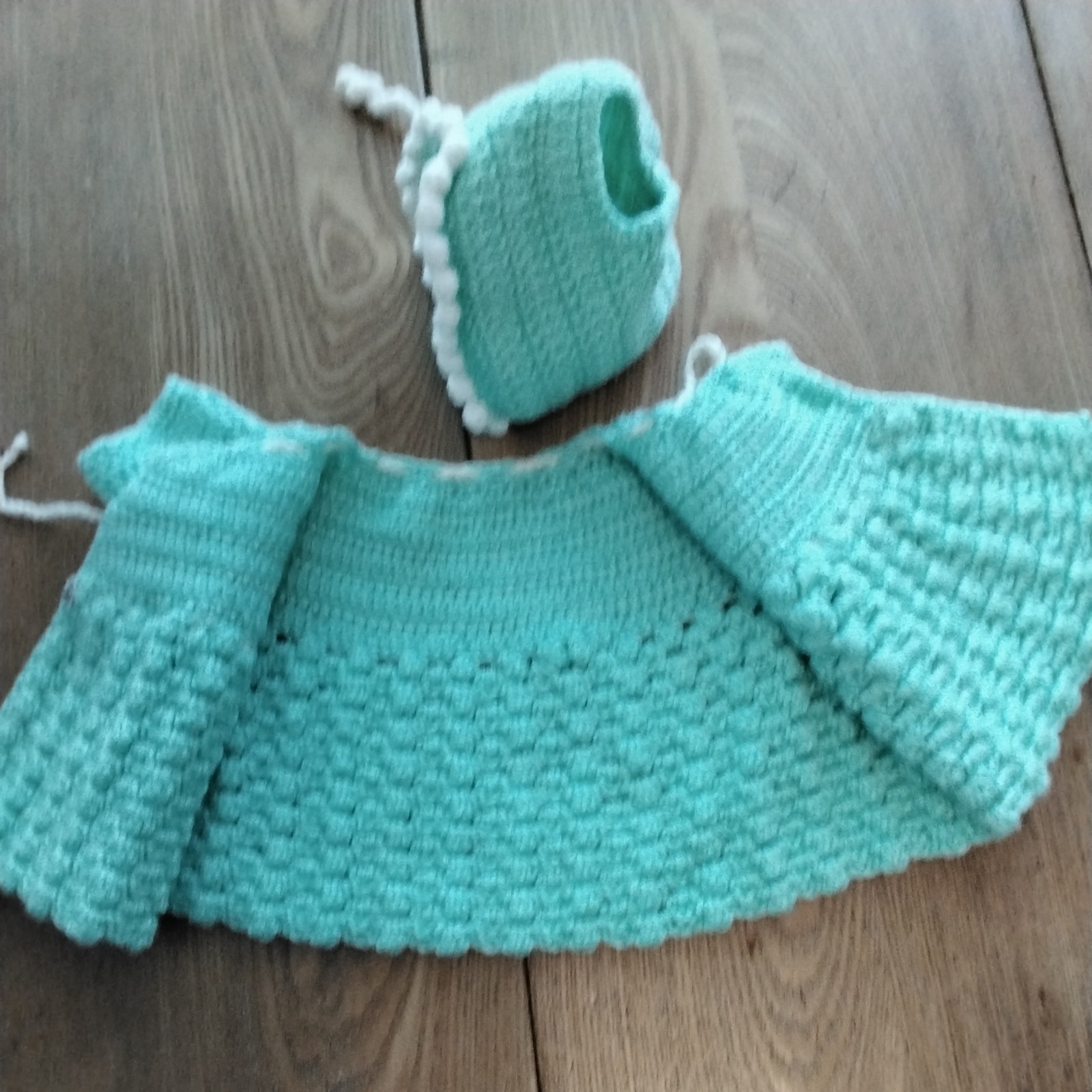 PONY Cappotto e cofano vintage fatto a mano all'uncinetto toppa cavolo bambola con apertura coda di cavallo