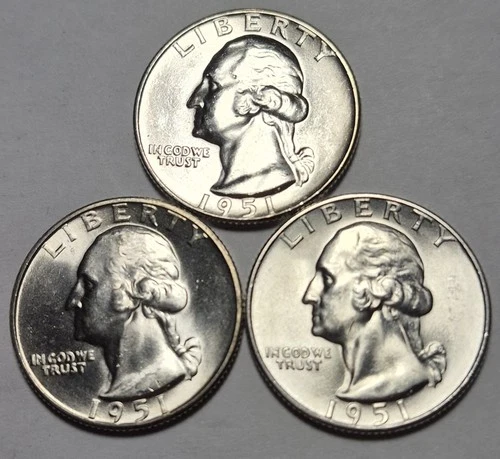1951 PDS Washington Silver Quarters. Choice Uncirculated