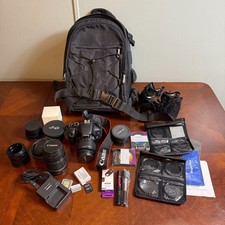 Canon EOS Rebel T3i DSLR Camera Bundle 18-55mm 55-250mm Lenses bag accesories