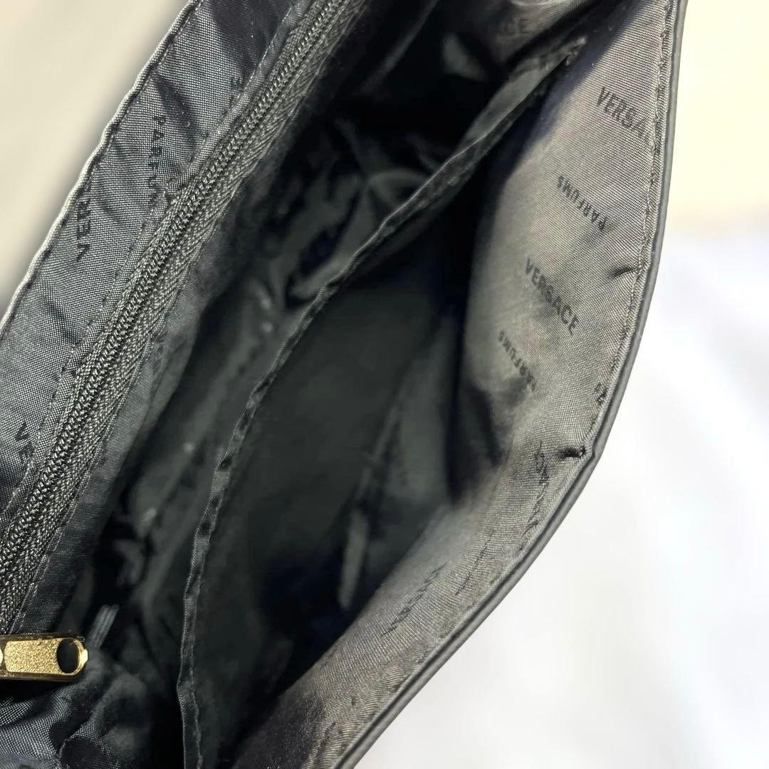 Versace Women's Black Logo Shoulder Bag, Stylish, Leather, Used thumbnail 9