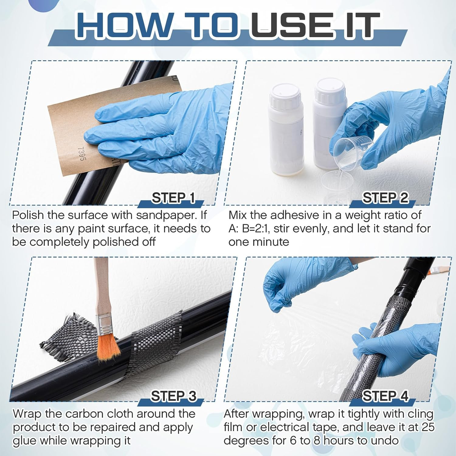 15 Pcs Carbon Fiber Repair Kit with 3K 200G Plain Weave Carbon Fiber Fabric, Epo