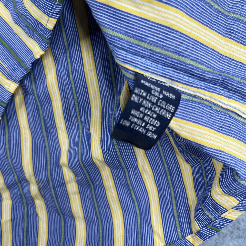 Camisa Bogari 2XL Azul Amarillo Rayas Abotonada Manga Corta Informal Para Hombre Foto 4 de 4