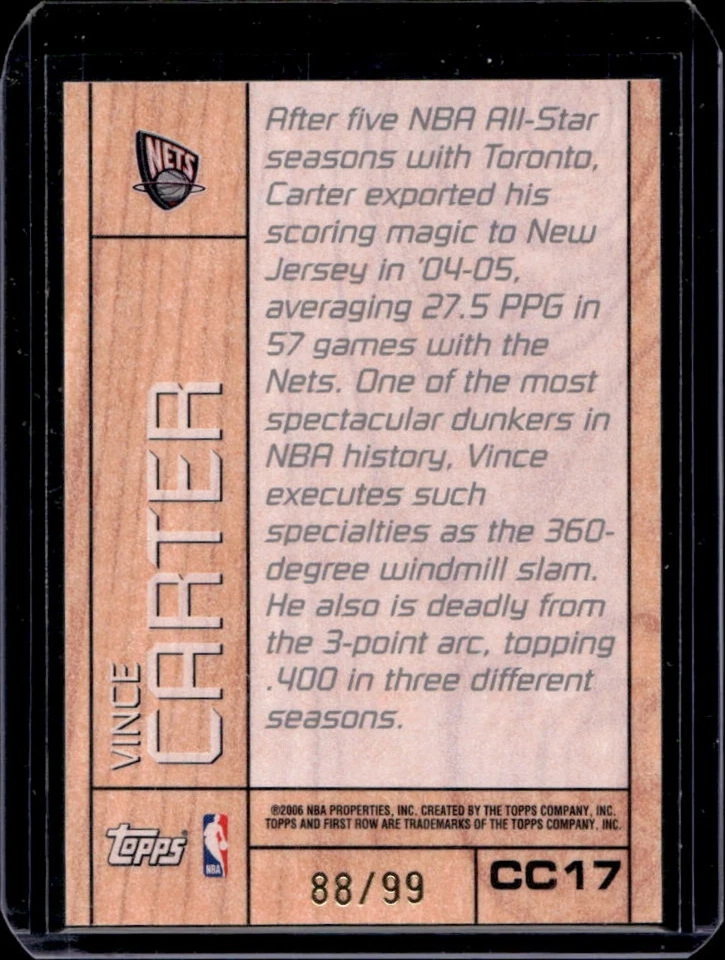 2005-06 Topps First Row Vince Carter Center Court (99) #88/99 Nets - Image 2 of 2