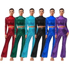Womens Outfits Cut Out Sets Samba Dancewear Cha-Cha Sequin Party Jazz Hip Hop