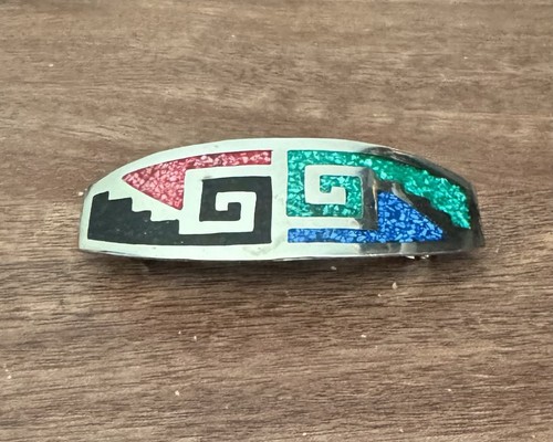 Vintage Salsa Designs Hecho En Mexico Hair Clip Barrette Crushed Stone Inlay