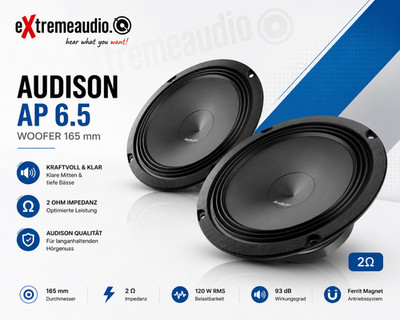 Audison AP 6.5 Woofer 2 Ohm WOOFER 165mm Tief-/Mitteltöner 16,5 cm - 1 Paar