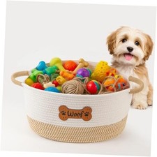 Dog Toy Basket, Dog Toy Box Organizer Baskets, Woven Cotton Rope Pet Puppy