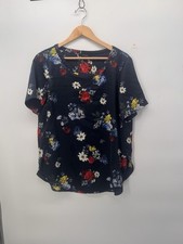 Banana Republic Navy Blue Floral Silky Feel Shirt Sleeve Blouse Womens Size M