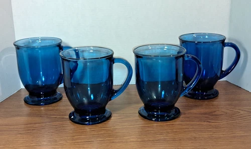 4 Anchor Hocking Cobalt Blue Mugs