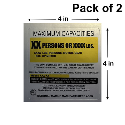 2 Pack- Custom Boat Capacity Sticker NMMA USCG   Personalized for Any Boat Model