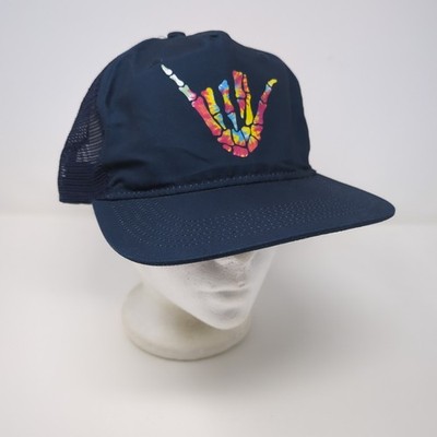 Cabana Tie Dye Rock On Skeleton Hand Navy Blue Adjustable Baseball Cap Hat