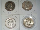1949-P, 1950-P, 1951-P, 1958-D FRANKLIN HALF DOLLARS