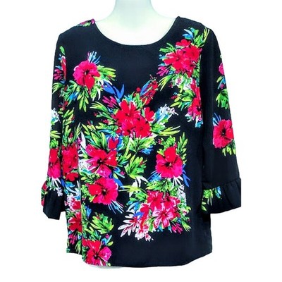 Darling Brand Vivid Floral Print Top, Black, Red Multi, Sz S