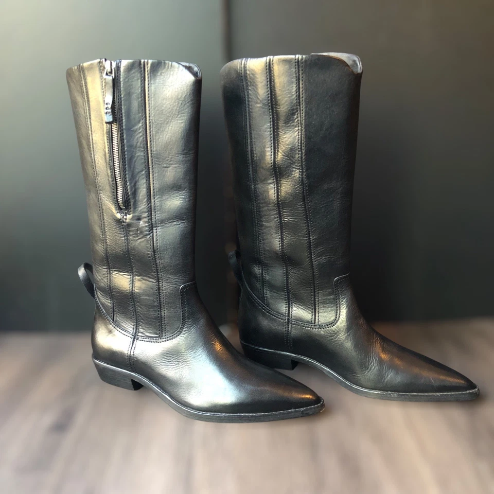 Botas de Cuero Free People We The Free Allistar Talla 9 Negras Punta Western Boho Foto 2 de 4