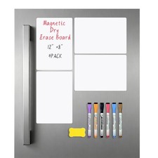 4Pack Magnetic Dry Erase Whiteboard 12x8in Fridge Board with 6 Markers Eraser