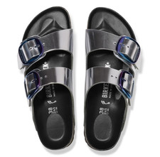 Birkenstock Arizona Big Buckle Natural Leather Fine Scarred Metallic Silver M N