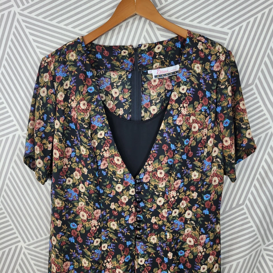 Vintage Floral Dress Plus size 18 18W 2X Alt Rose Romantic Tie Back Black Pink - Image 3 of 4