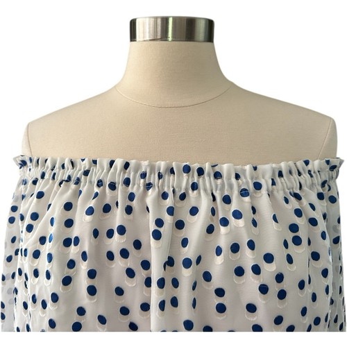 Lilly Pulitzer Top Blouse Womens Large Off the Shoulder LOU LOU Blue Polka Dot - Picture 9 of 14