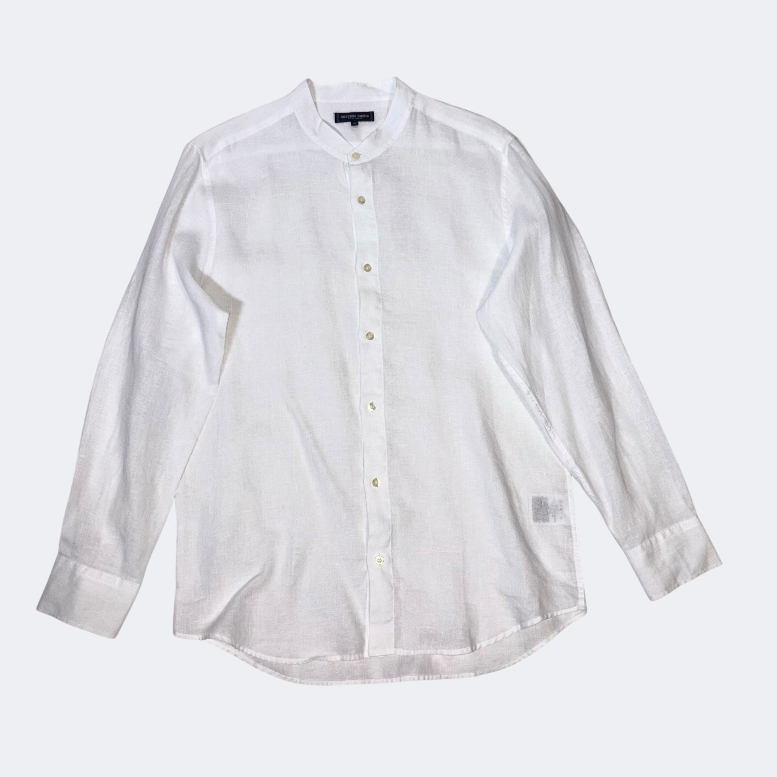 Frescobol Carioca Men’s Linen Shirt White Size XL Collarless Holiday Button New