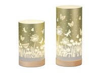 2Er Set Led Tischlampen Blumenwiese Zylinder GrüN H. 15 + 20Cm Formano Wa