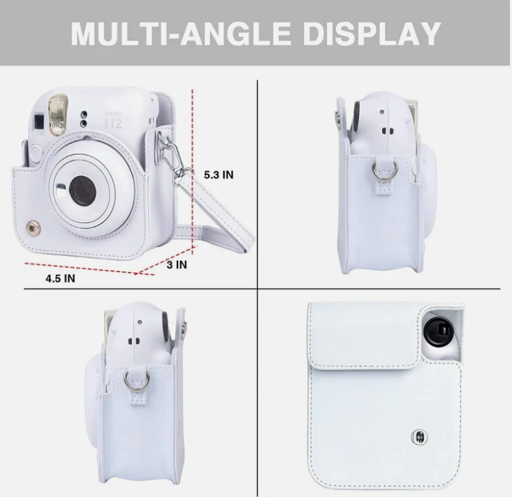 Funda para cámara de cuero PU blanca para Fujifilm Instax Mini 12 + álbum de fotos gratis Foto 3 de 4