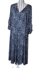 Grey Leopard Print Faux Wrap Midi Dress Plus Size 2X 3/4 Ruched Sleeve V-Neck