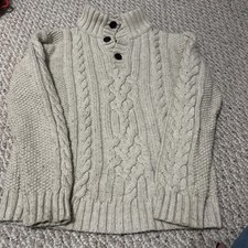 Gap Cable Knit Sweater 12 XL KIDS Fisherman Oatmeal Cream Wool Cotton