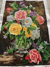 Handmade Gift completed finished cross stitch Flowers 19''x 28'' New Decor