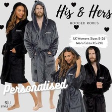 Personalised Mens Womens His / Hers Matching Luxury Dressing Gown Bath Robe Gift