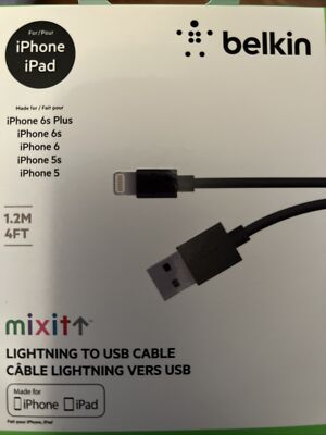 Belkin MIXIT Lightning USB ChargeSync 4ft Black iphone ipad Sealed  MFi-Certified