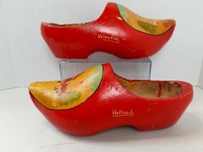 Vintage Dutch Wooden Shoes Clogs Holland Volendom 11" Hand Carved Painted 1223