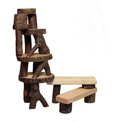 Wooden Tree Blocks w/Bark 22 Piece Math Real Wood Building Block Set ...
