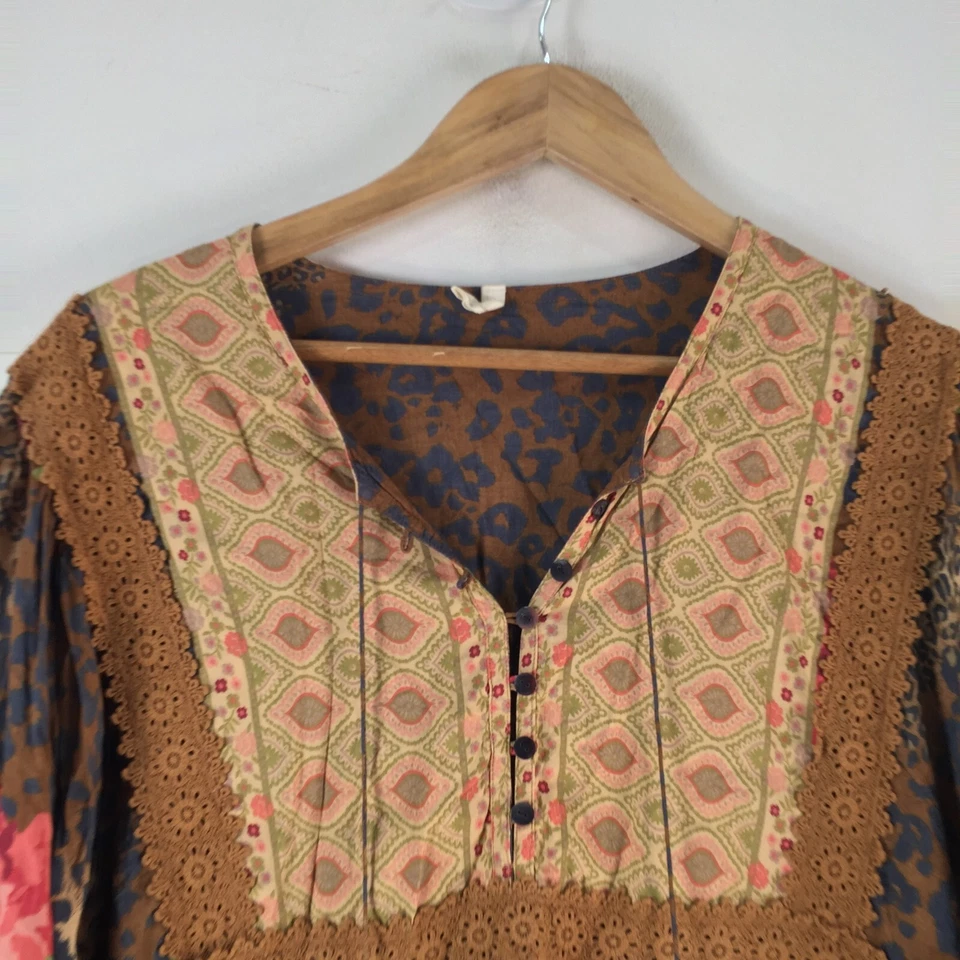 Blusa mujer tul y batista talla M beige floral leopardo boho hippy 113110 Foto 2 de 4