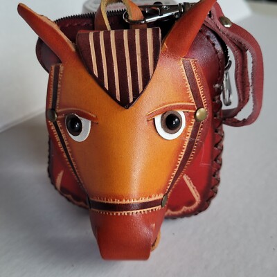 Horse Leather Wristlet Wallet Coin Purse Zip Close Charm Pouch