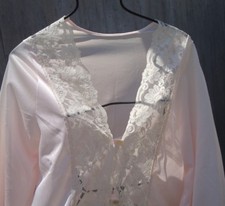 Vtg 70s Pink Cream Wide Feminine Lace Nylon Silky Robe S USA Made No Tie