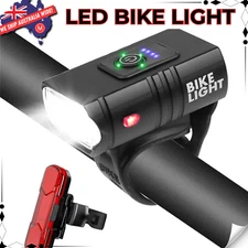 Rechargeable LED Bicycle Light Set Front Rear Headlight Bike Tail Light Set AU