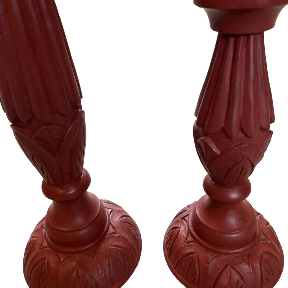 Primitive Farmhouse 2 CRANBERRY PILLAR CANDLE HOLDER Candlestick Spindle - Image 3 of 4