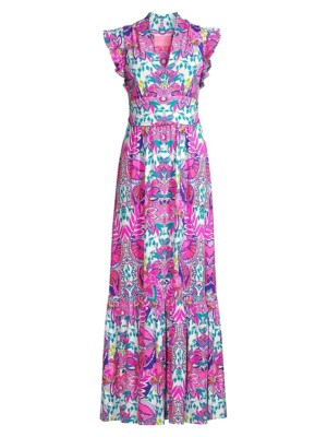 Womens Dresses Lilly Pulitzer Adriann Flutter Sleeve Maxi Dress in Resort White Shes Too Fly, Size S Womens Dresses Lilly Pulitzer Adriann Flutter Sleeve Maxi Dress in Resort White Shes Too Fly, Size S