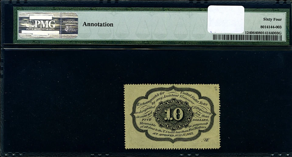 FR. 1240 10 c. 1st Issue Fractional Note Perforated Edges Choice PMG CU64 - Image 3 of 3