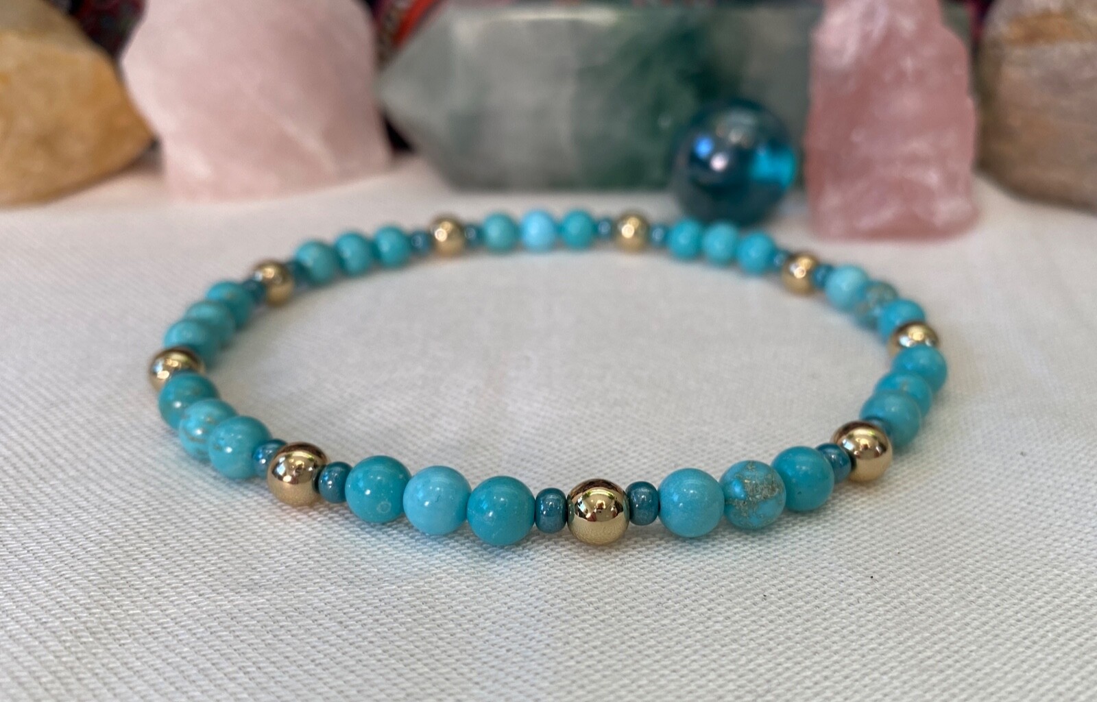 Anklet. Turquoise Gemstones. Stretch Anklet. 11 inches. Gift for Her.-image