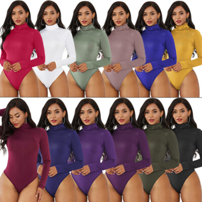 Dames bodysuit met col en lange mouwen, slim fit tops bodysuit jumpsuit for thuisgebruik, uitgaan (Color : Green, Size : XL