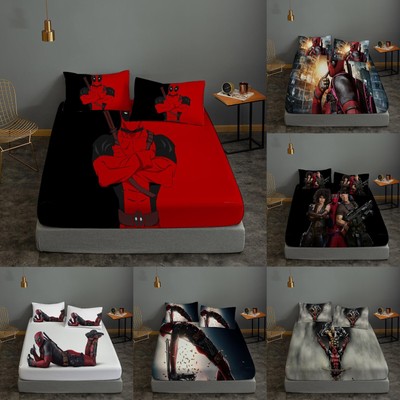 Deadpool Fitted Sheet 3PCS Bedding Sets Deep Pocket Bed Sheet Pillowcases Gift