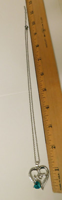 NEW PRETTY LADIES SILVER HEART ''MOM'' NECKLACE WITH BLUE GEM--NICE