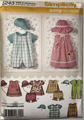 Simplicity 4243 SIMPLICITY 4243 Infants Rompers Dress Top Panties & Hats Pattern SZ A ...