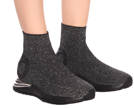 【送料&関税込】Ferragamo Knitted Sock-style Sneakers Salvatore Ferragamo Women's Gancini Sock Sneaker in Metallic