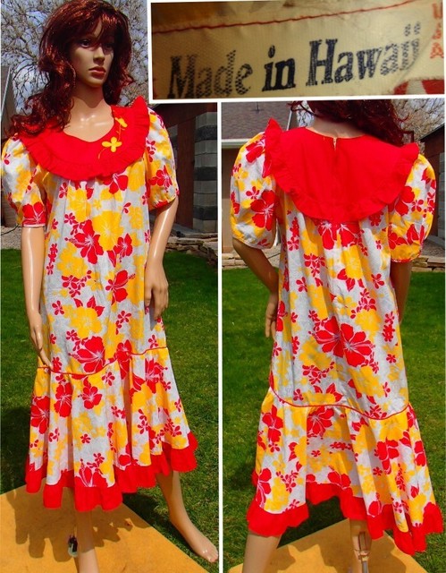 vintage MADE IN HAWAII aloha dress traditional ruffled hawaiian muu muu women M | eBay