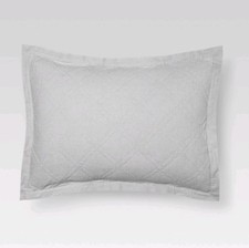 Threshold Gray Linen Cotton Blend Quilted Sham  Euro 